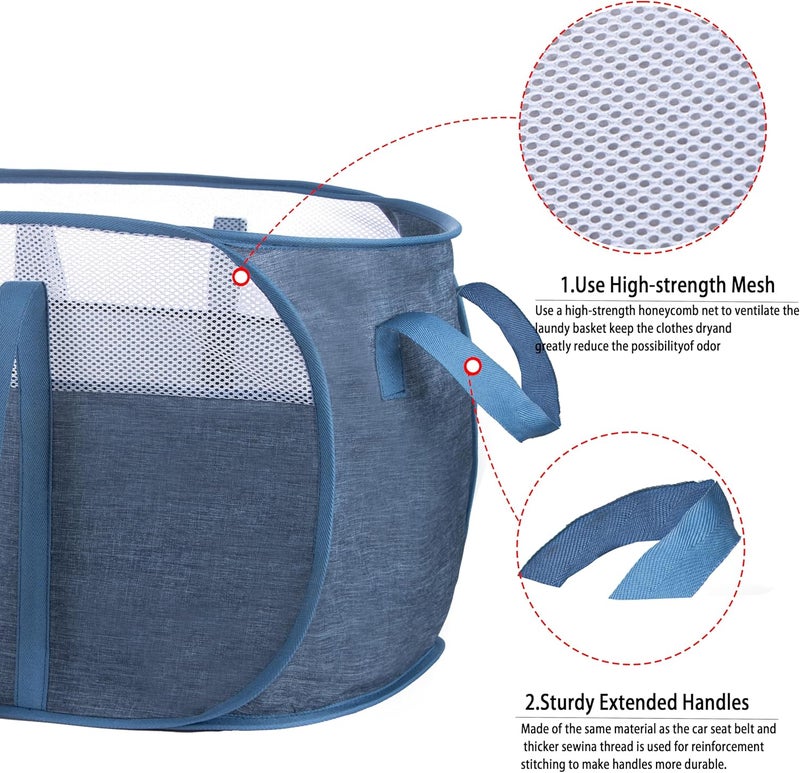 XIAYAN Pop Up Laundry Hamper，with Durable Handles collapsible laundry basket，Easy to Open and Fold for college Dorm,kids room，travel (black+blue)… - Image 5